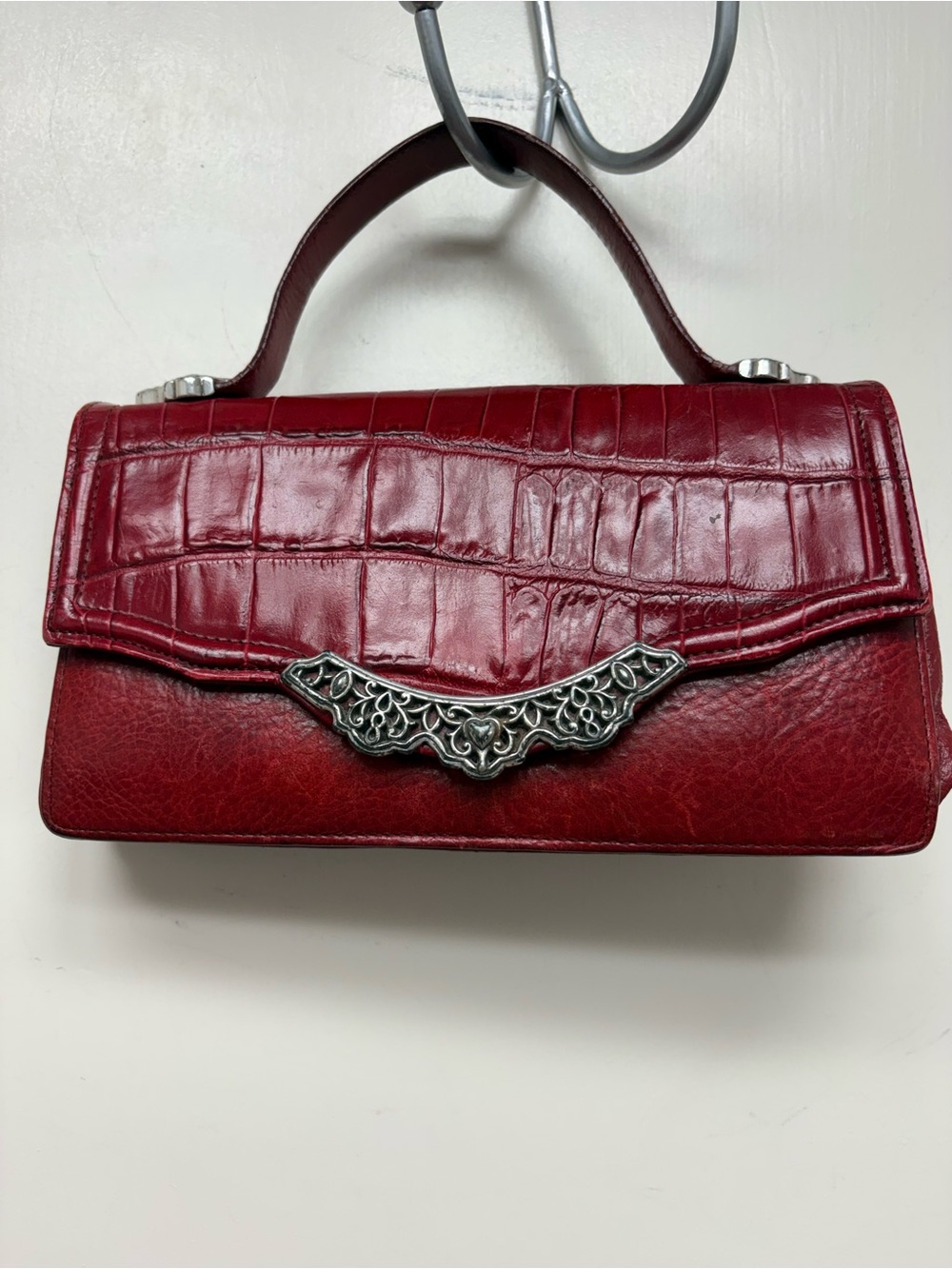 Brighton Red Croc-Embossed Mini Bag with Silver Accent